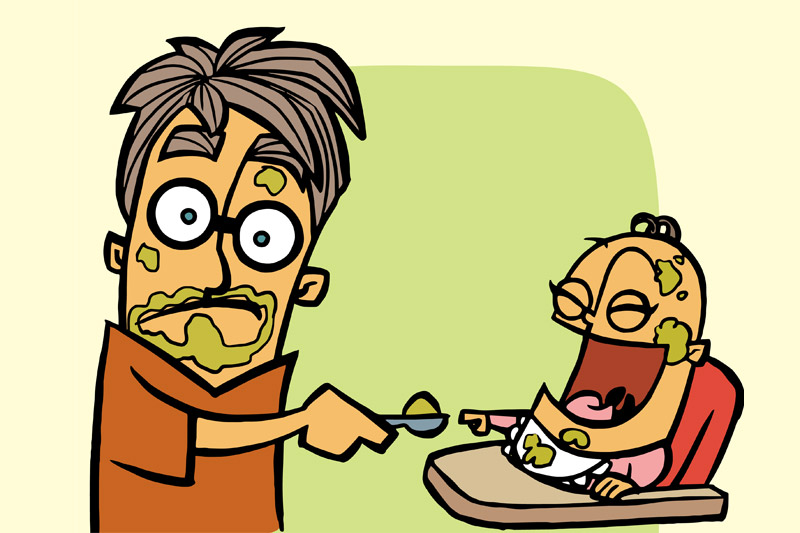 ilustración padre dándole de comer a su hijo