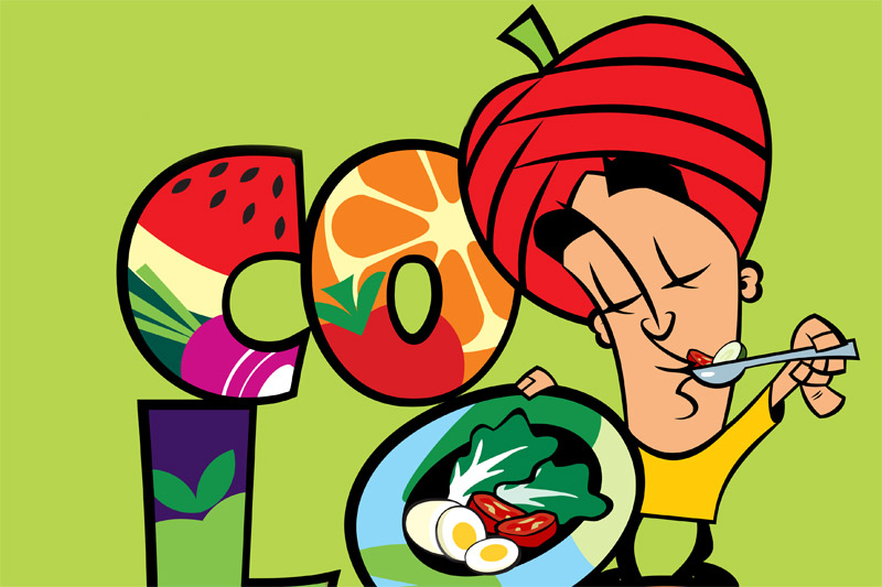 Ilustración de personaje promocionando la alimentación saludable en la infancia