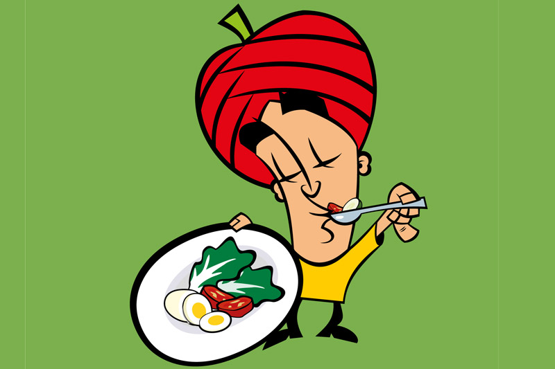 ilustración de personaje comiendo