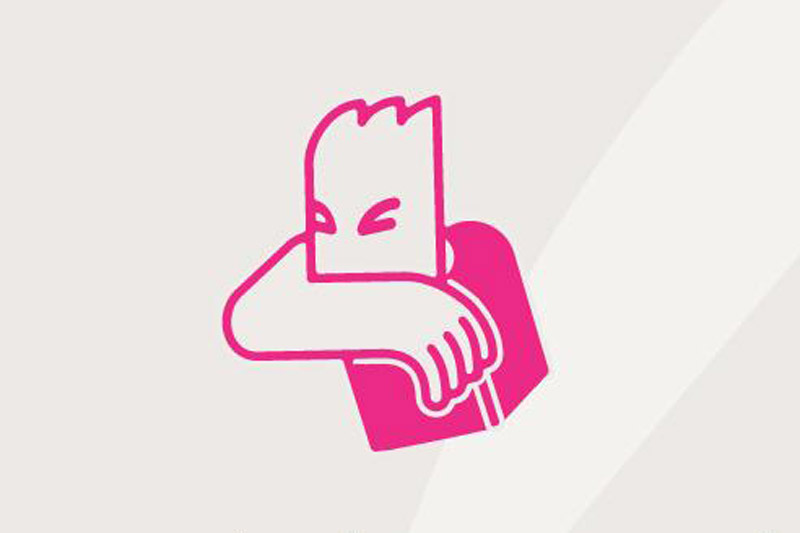 grafico ilustración: personaje estornudando con pliegue del codo